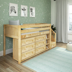 GREAT1 NP : Study Loft Beds Staircase Low Loft Bed with Bookshelf & 2 Dressers, Twin, Panel, Natural