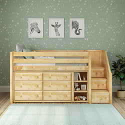 GREAT1 NS : Storage & Study Loft Beds Twin Low Loft Bed with Stairs + Storage, Slat, Natural