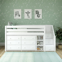 GREAT1 WS : Storage & Study Loft Beds Twin Low Loft Bed with Stairs + Storage, Slat, White