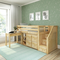 GREAT4 NP : Study Loft Beds Twin Low Loft Bed with Stairs, Storage + Desk, Panel, Natural