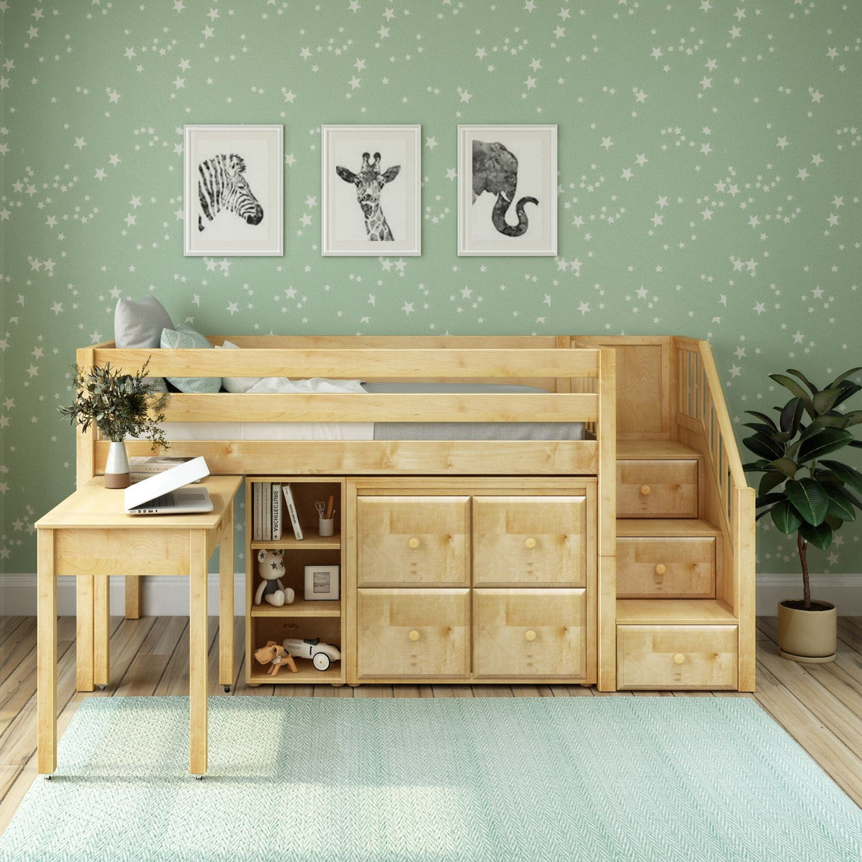 GREAT4 NS : Study Loft Beds Twin Low Loft Bed with Stairs, Storage + Desk, Slat, Natural