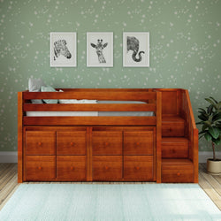 GREAT5 CP : Storage & Study Loft Beds Twin Low Loft Bed with Stairs + Storage, Panel, Chestnut