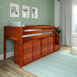 GREAT5 CP : Storage & Study Loft Beds Twin Low Loft Bed with Stairs + Storage, Panel, Chestnut