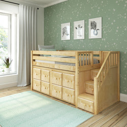 GREAT5 NP : Storage & Study Loft Beds Twin Low Loft Bed with Stairs + Storage, Panel, Natural