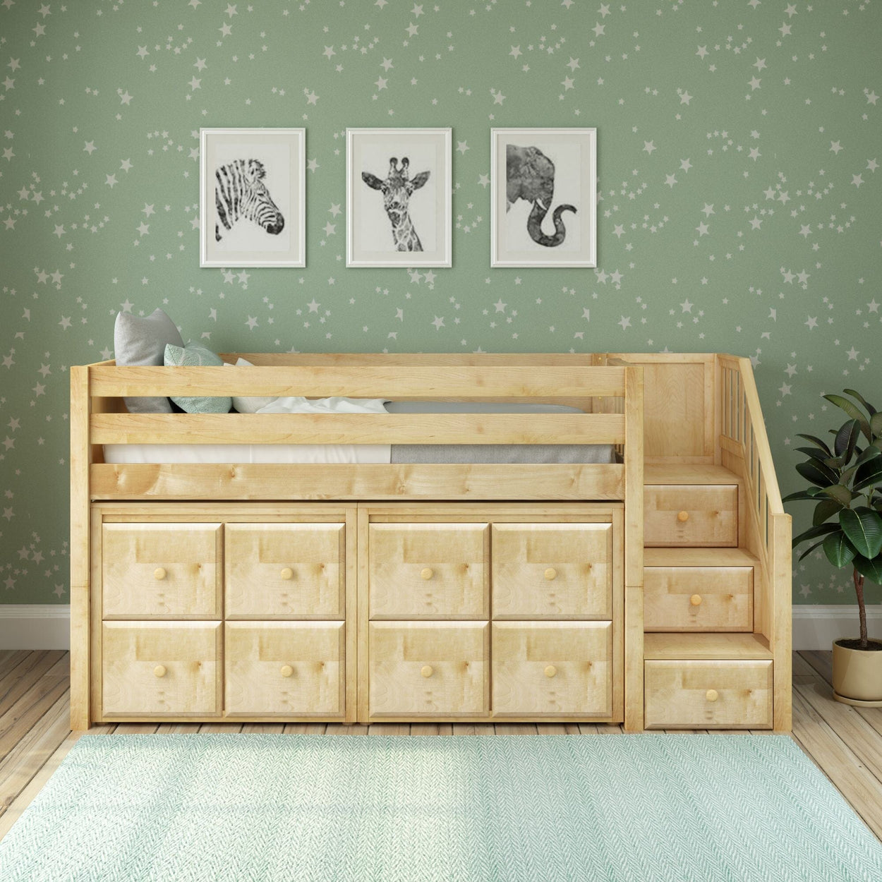 GREAT5 NP : Storage & Study Loft Beds Twin Low Loft Bed with Stairs + Storage, Panel, Natural