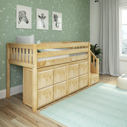 GREAT5 NS : Storage & Study Loft Beds Twin Low Loft Bed with Stairs + Storage, Slat, Natural