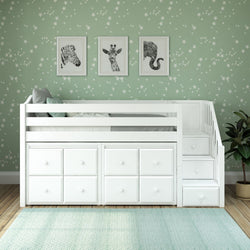 GREAT5 WC : Storage & Study Loft Beds Twin Low Loft Bed with Stairs + Storage, Curved, White