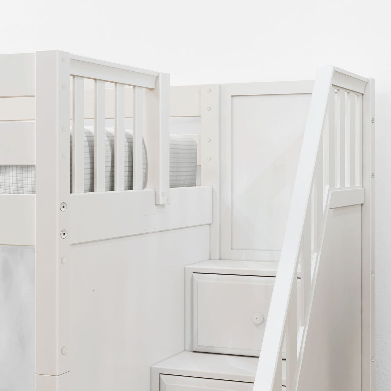 GREAT5 WP : Study Loft Beds Twin Low Loft Bed with Stairs + Storage, Panel, White