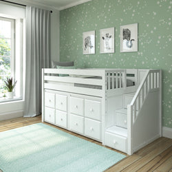 GREAT5 WS : Storage & Study Loft Beds Twin Low Loft Bed with Stairs + Storage, Slat, White