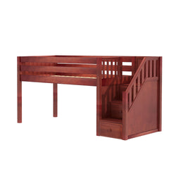 GREAT CP : Standard Loft Beds Twin Low Loft Bed with Stairs, Panel, Chestnut