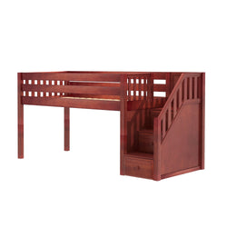 GREAT CS : Standard Loft Beds Twin Low Loft Bed with Stairs, Slat, Chestnut