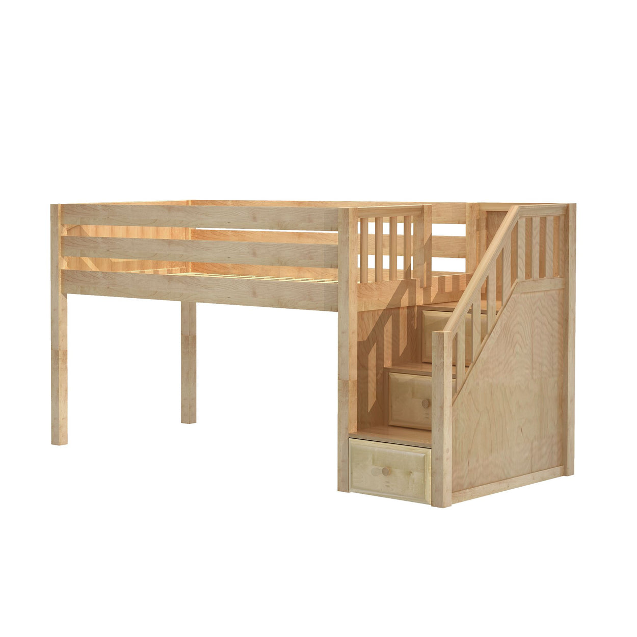 GREAT NP : Standard Loft Beds Twin Low Loft Bed with Stairs, Panel, Natural