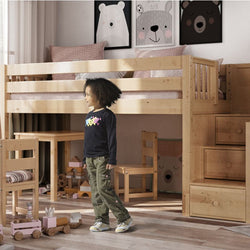 GREAT NS : Loft Bed Twin Low Loft Bed with Stairs, Slat, Natural