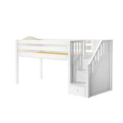 GREAT WC : Loft Bed Twin Low Loft Bed with Stairs, Curved, White