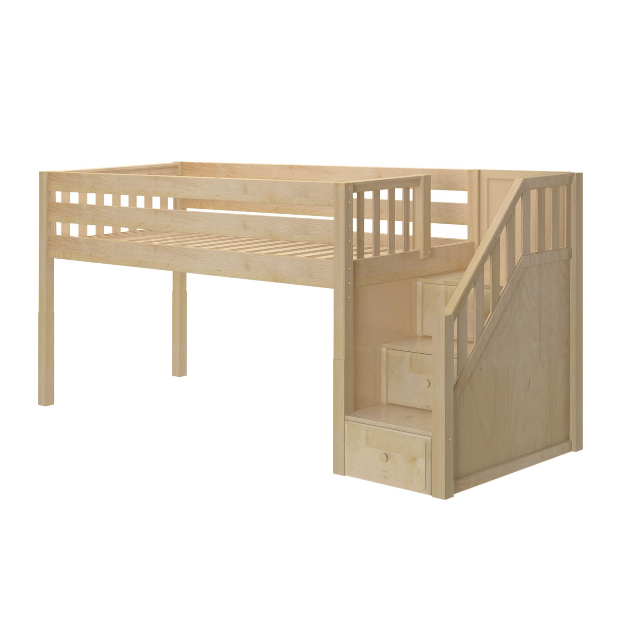 GREAT XL NS : Standard Loft Beds Twin XL Low Loft Bed with Stairs, Slat, Natural