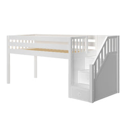 GREAT XL WS : Standard Loft Beds Twin XL Low Loft Bed with Stairs, Slat, White