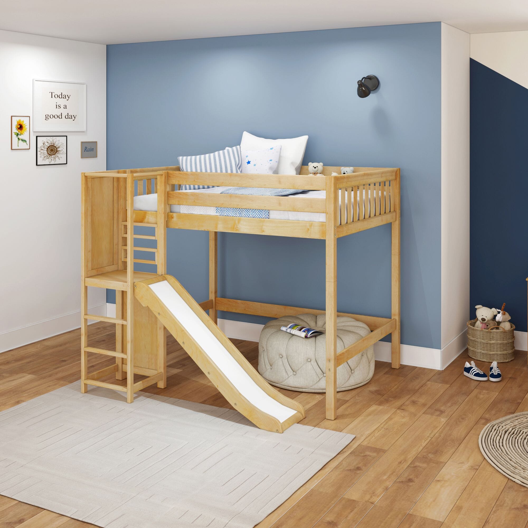 Full High Loft Bed with Slide Platform – Maxtrix Kids