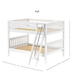 GULP WS : Classic Bunk Beds Full Low Bunk Bed with Angled Ladder on Front, Slat, White