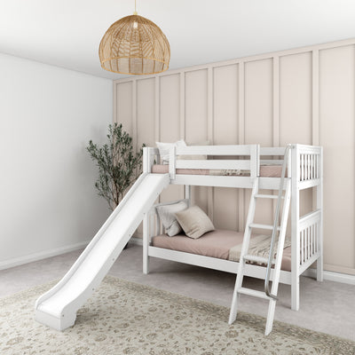 HAPPY WS : Bunk Bed Twin Medium Bunk Bed with Slide, Slat, White