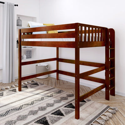 HEAVY XL CS : Loft Bed Queen High Loft Bed with Straight Ladder on End, Slat, Chestnut