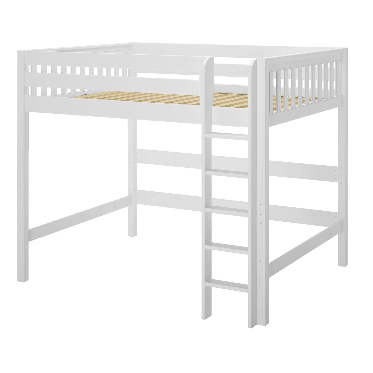 HEFTY XL WS : Loft Bed Queen High Loft Bed with Straight Ladder on Front, Slat, White