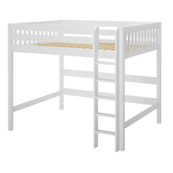 HEFTY XL WS : Loft Bed Queen High Loft Bed with Straight Ladder on Front, Slat, White