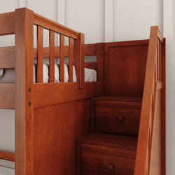 HERO CP : Play Loft Beds Twin Mid Loft Bed with Stairs + Slide, Panel, Chestnut