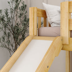 HERO NS : Loft Bed Twin Mid Loft Bed with Stairs + Slide, Slat, Natural