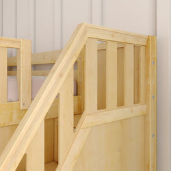 HERO NS : Play Loft Beds Twin Mid Loft Bed with Stairs + Slide, Slat, Natural