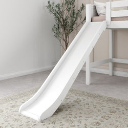 HERO WC : Loft Bed Twin Mid Loft Bed with Stairs + Slide, Curved, White