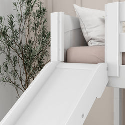 HERO WP : Play Loft Beds Twin Mid Loft Bed with Stairs + Slide, Panel, White