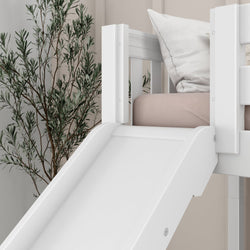 HERO WS : Play Loft Beds Twin Mid Loft Bed with Stairs + Slide, Slat, White