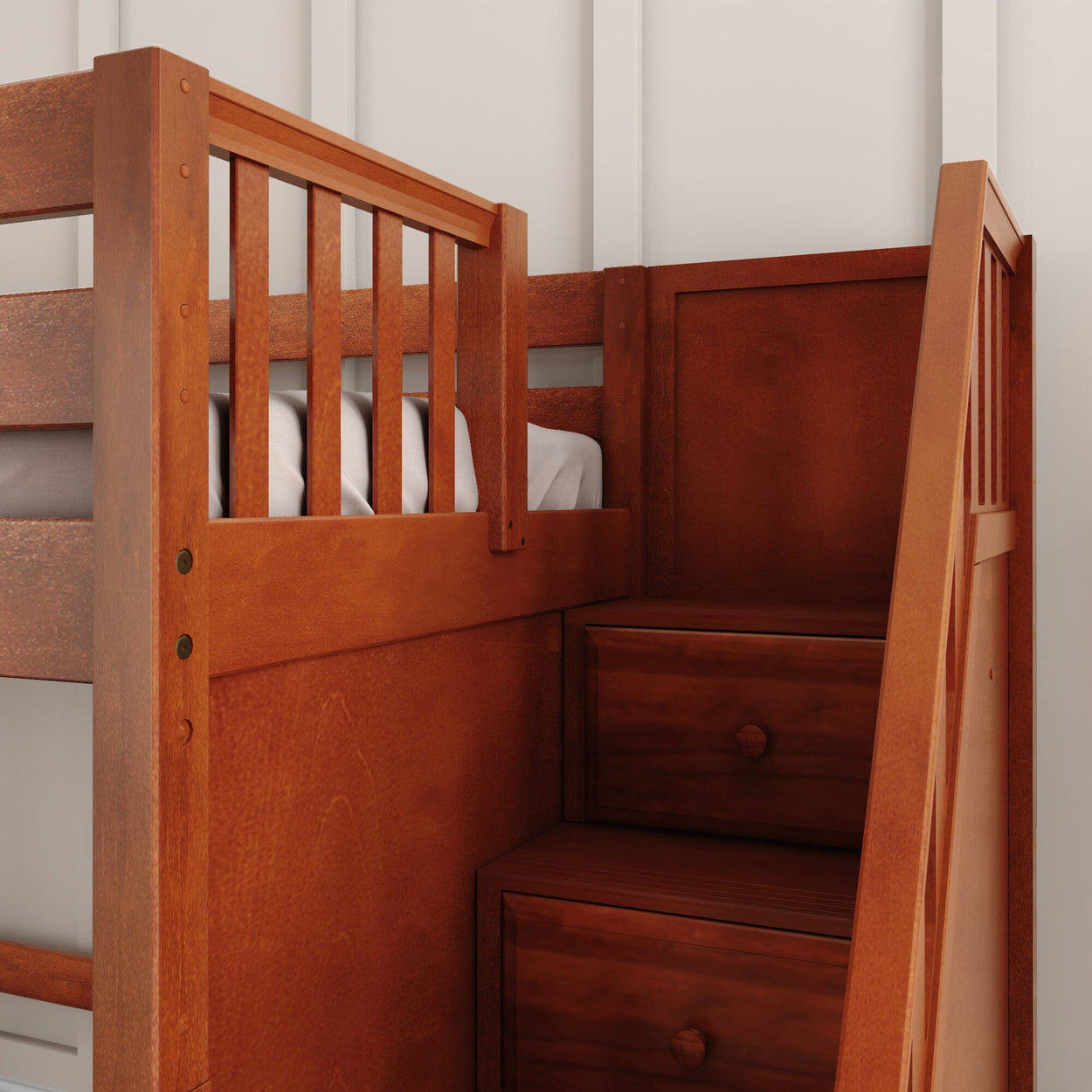 HERO XL CP : Play Loft Beds Twin XL Mid Loft Bed with Stairs + Slide, Panel, Chestnut