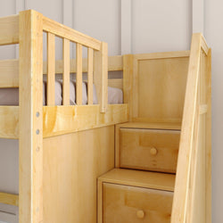 HERO XL NS : Play Loft Beds Twin XL Mid Loft Bed with Stairs + Slide, Slat, Natural