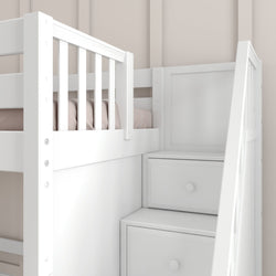 HERO XL WS : Play Loft Beds Twin XL Mid Loft Bed with Stairs + Slide, Slat, White