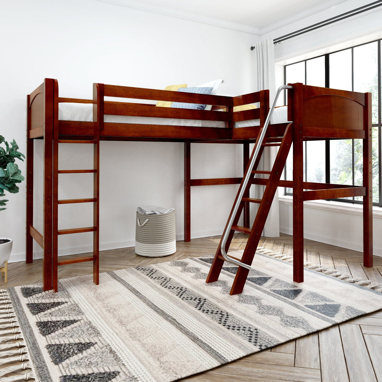 HIGHRISE CP : Corner Loft Bed Twin High Corner Loft Bed, Panel, Chestnut