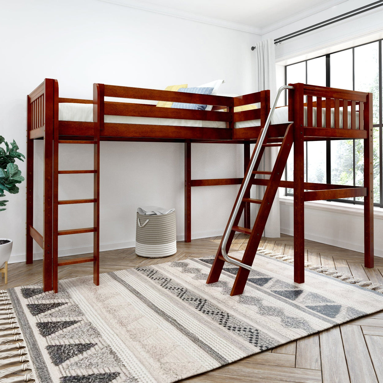 HIGHRISE CS : Corner Loft Beds Twin High Corner Loft Bed, Slat, Chestnut