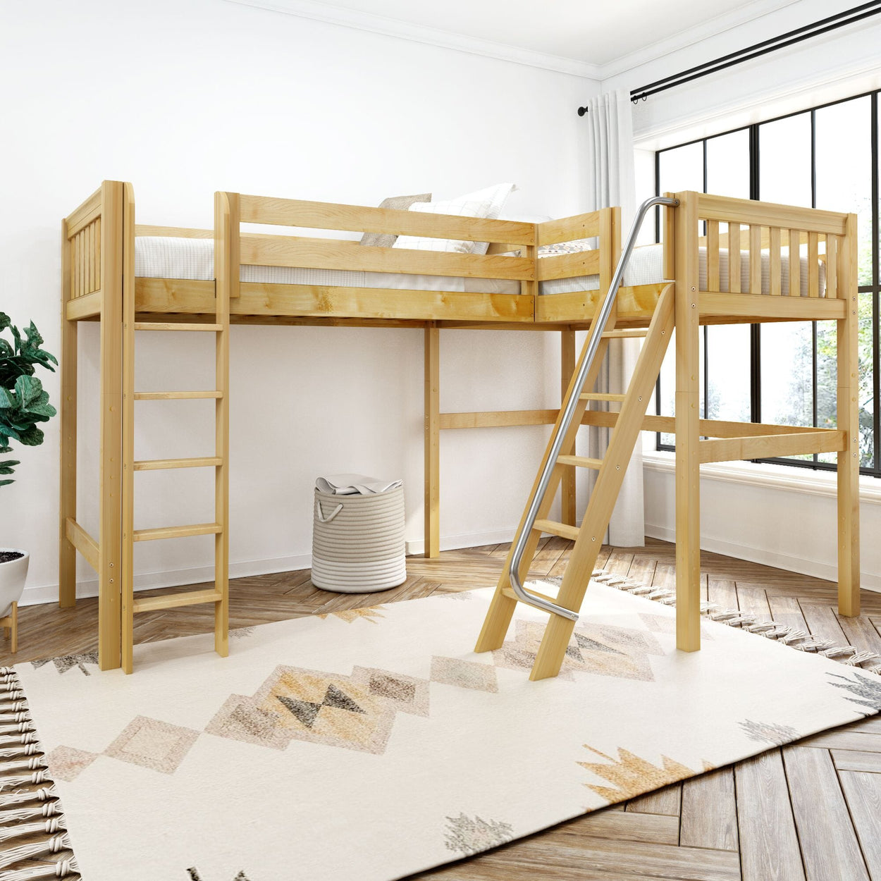 HIGHRISE NS : Corner Loft Beds Twin High Corner Loft Bed, Slat, Natural