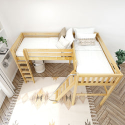 HIGHRISE NS : Corner Loft Bed Twin High Corner Loft Bed, Slat, Natural