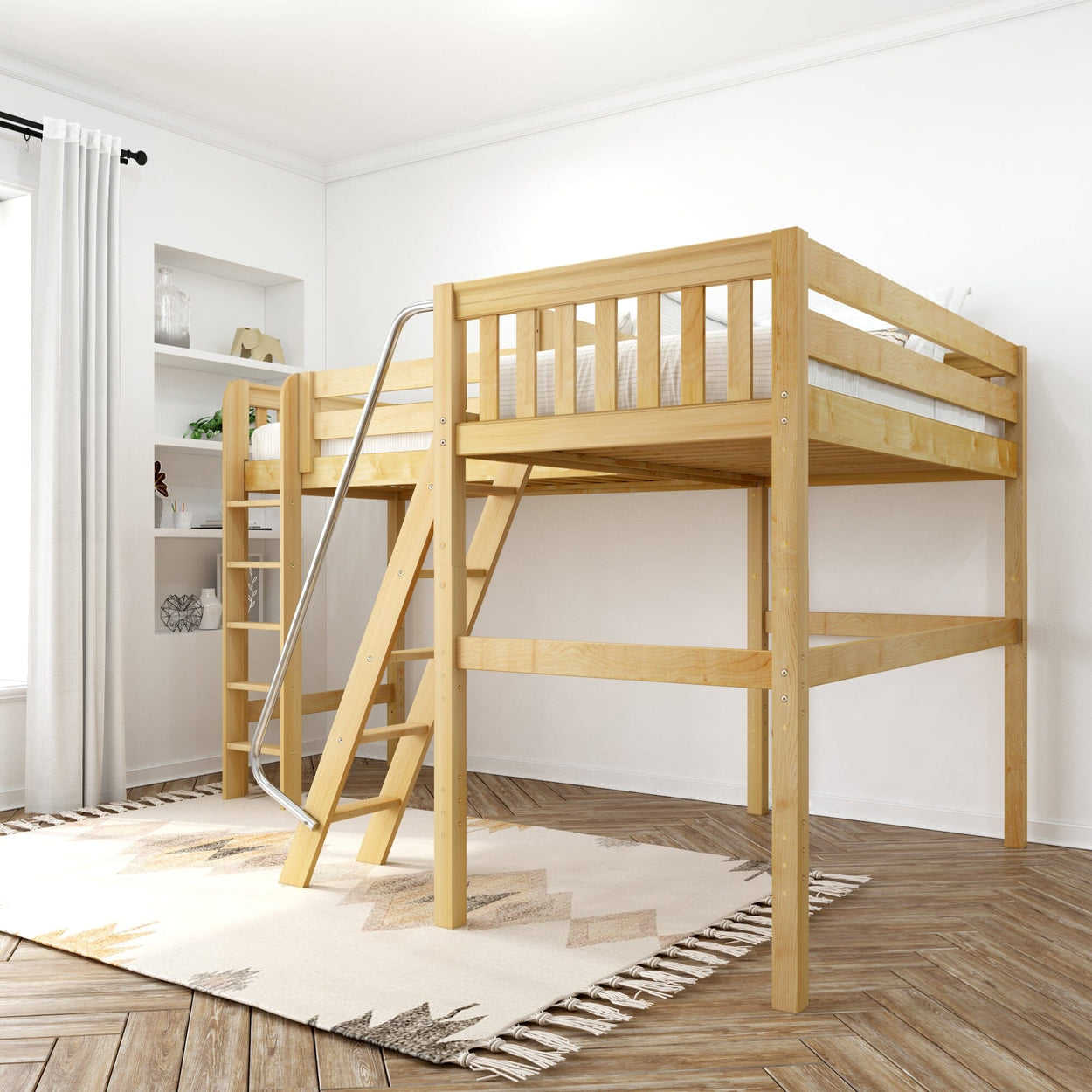 HIGHRISE NS : Corner Loft Bed Twin High Corner Loft Bed, Slat, Natural