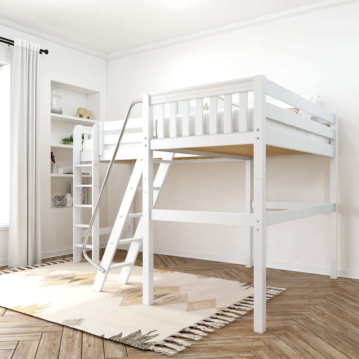 HIGHRISE WS : Corner Loft Beds Twin High Corner Loft Bed, Slat, White