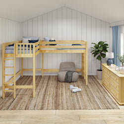 HIGHRISE XL 1 NP : Corner Loft Bed Twin XL High Corner Loft Bed with Ladders on Ends, Panel, Chestnut