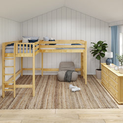 HIGHRISE XL 1 NS : Corner Loft Bed Twin XL High Corner Loft Bed with Ladders on Ends, Slat, Natural