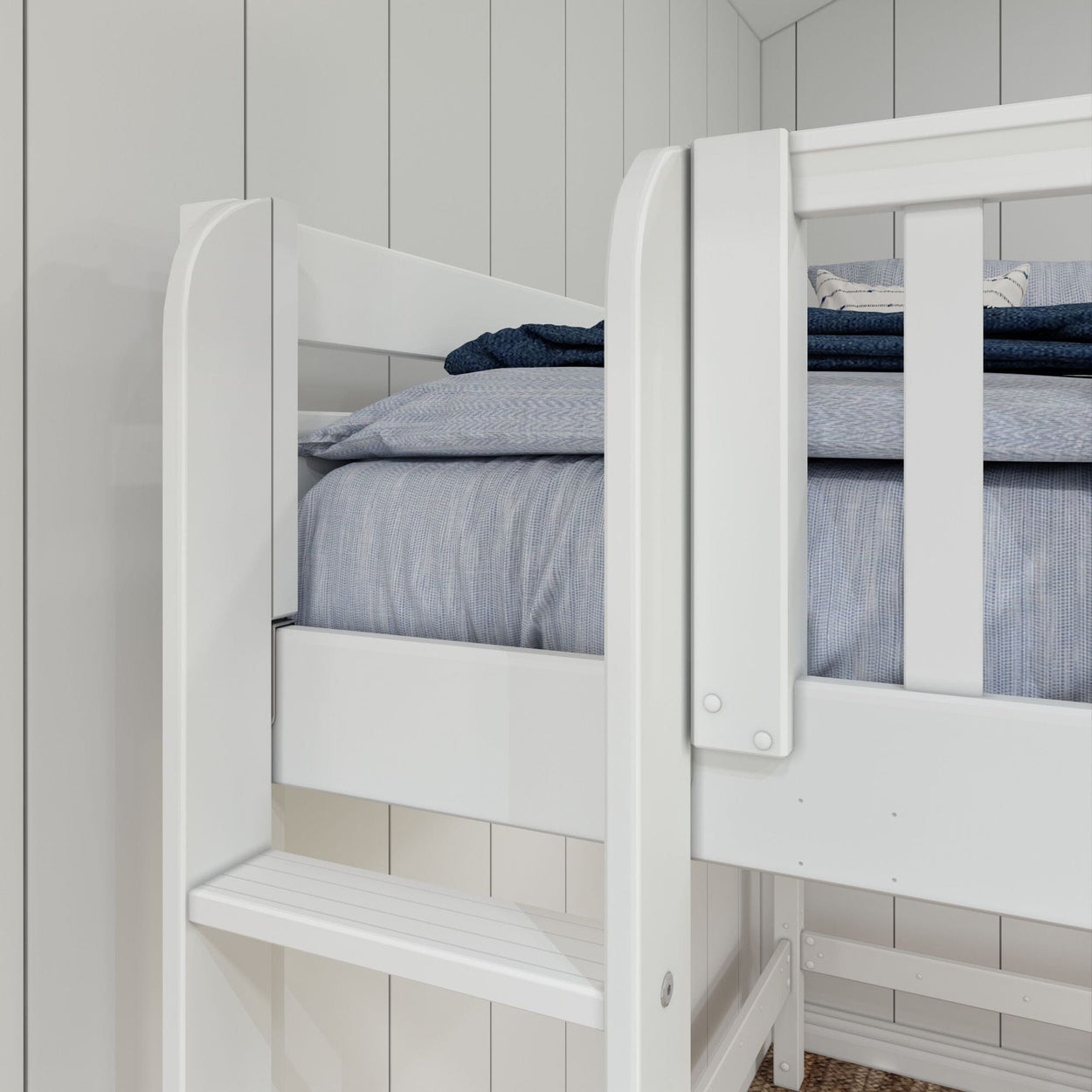 HIGHRISE XL 1 WS : Corner Loft Bed Twin XL High Corner Loft Bed with Ladders on Ends, Slat, White