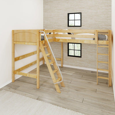 HIGHRISE XL NP : Corner Loft Beds Twin XL High Corner Loft Bed with Ladders, Panel, Natural