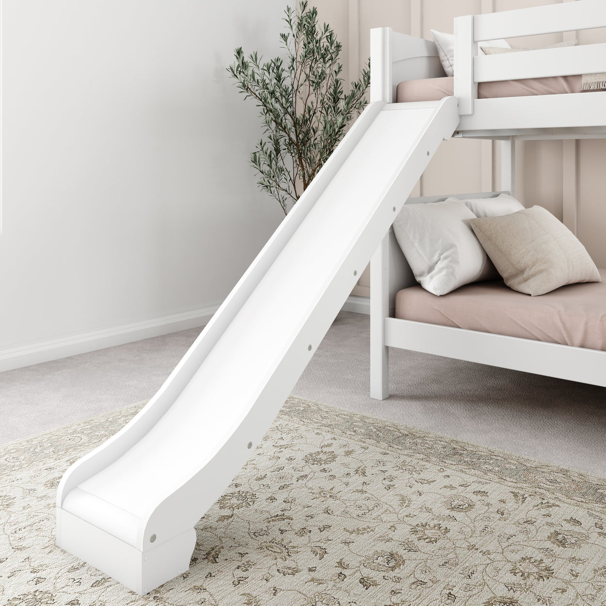 HIPHIP WP : Bunk Bed Full Medium Bunk Bed with Slide and Straight Ladder on Front, Panel, White