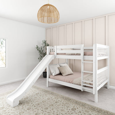 HIPHIP WS : Play Bunk Beds Full Medium Bunk Bed with Slide and Straight Ladder on Front, Slat, White