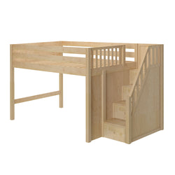 HIT NP : Loft Bed Full Mid Loft Bed with Stairs, Panel, Natural