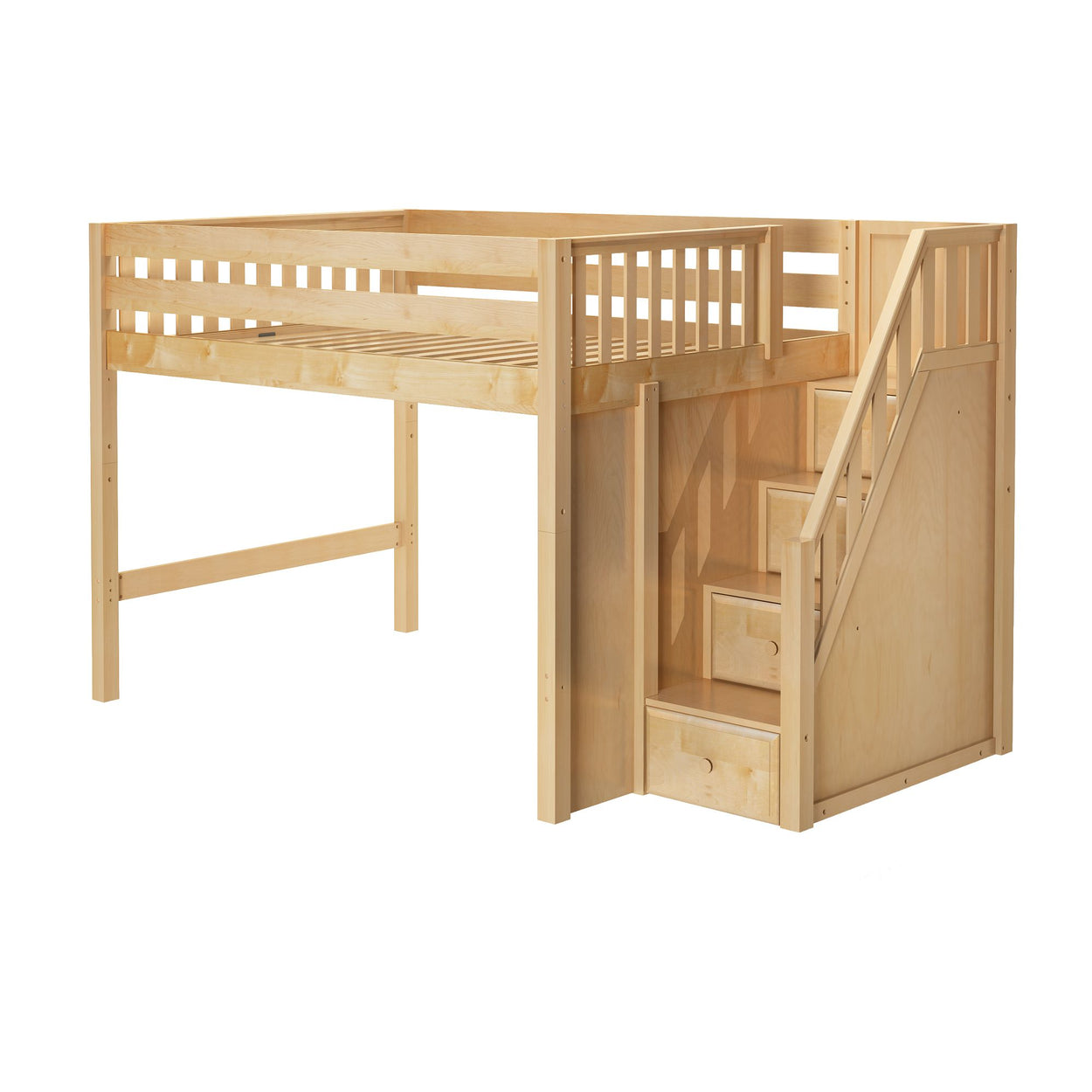 HIT NS : Standard Loft Beds Full Mid Loft Bed with Stairs, Slat, Natural