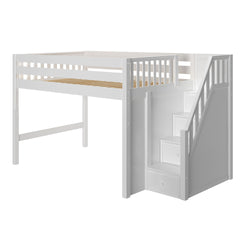 HIT WS : Standard Loft Beds Full Mid Loft Bed with Stairs, Slat, White